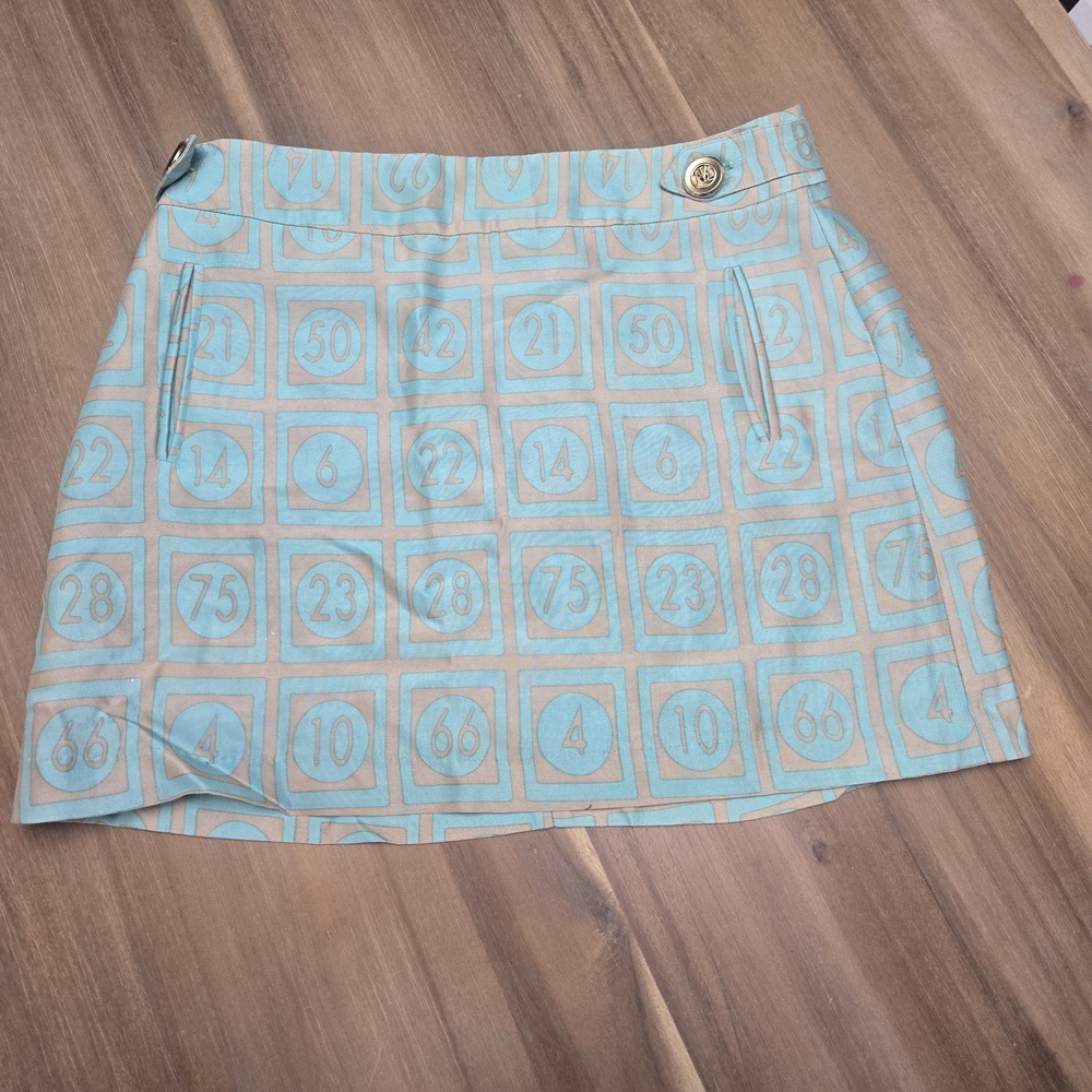 Chic Patterned Mini Skirt in Blue and Beige